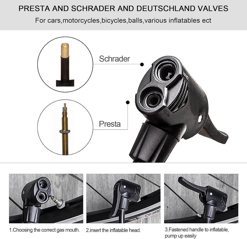 MEETLOCKS Double Cylinder Barrel Bike Foot Pump,160PSI Aluminum Body Floor Air Pump with Precisional Accurate Pressure Gauge Smart Valve Head for Presta Schrader & Deutschland Valve Bicycle Tire Pumps - Image 4